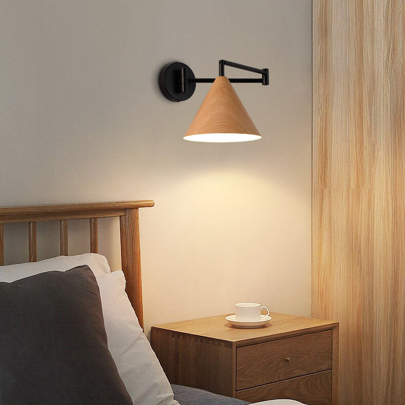 Contemporary Nordic Cone Swing Arm Wall Sconce Lamp Iron 1-Light