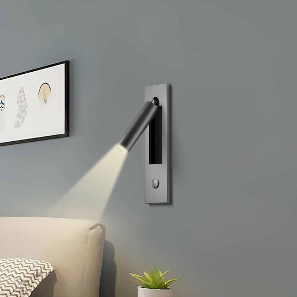Wall mounted reading light in a modern minimalist bedroom setting