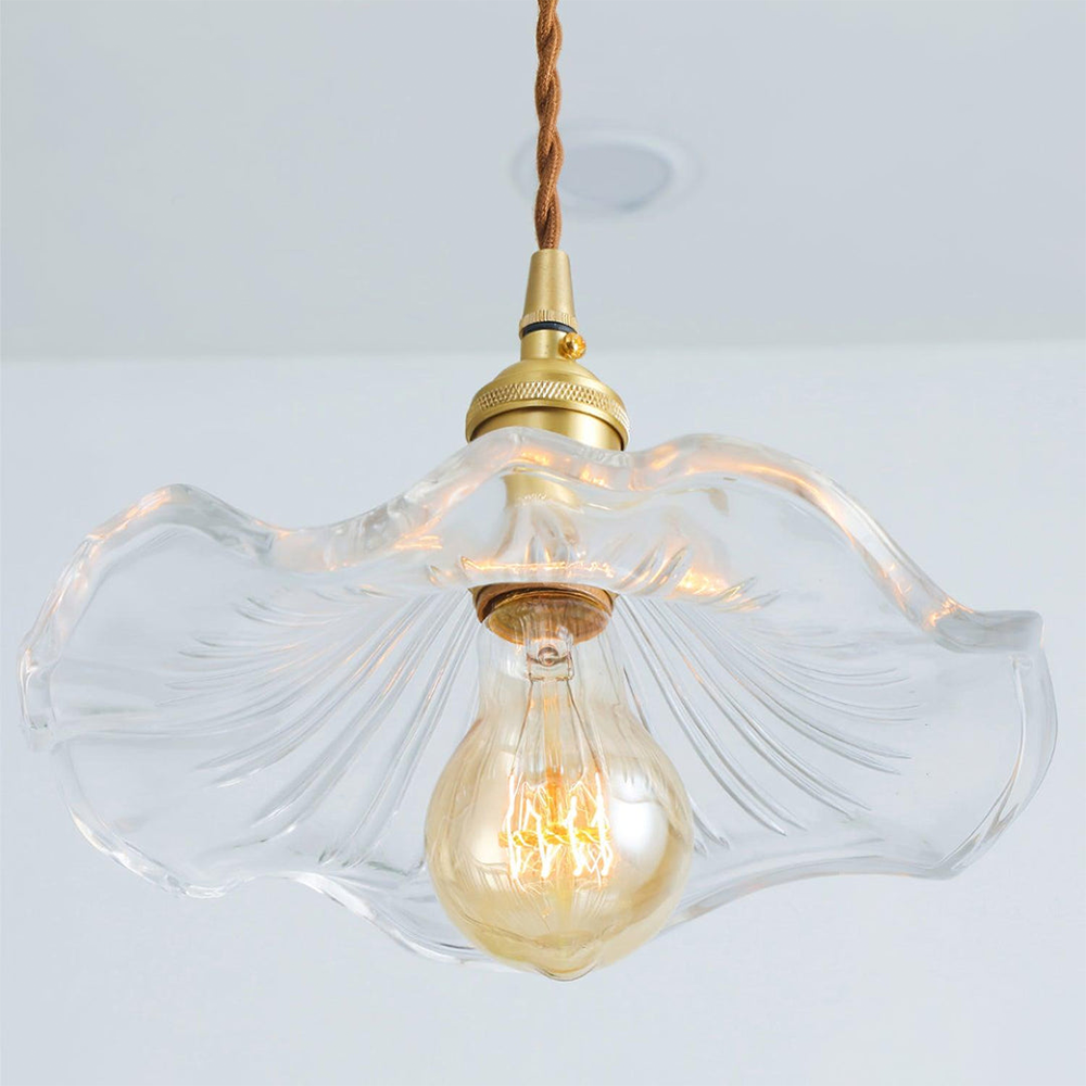 Lampsmodern-UK Stylish Hibiscus Glass Pendant Light Fluted Shade 9.05in×4.72in