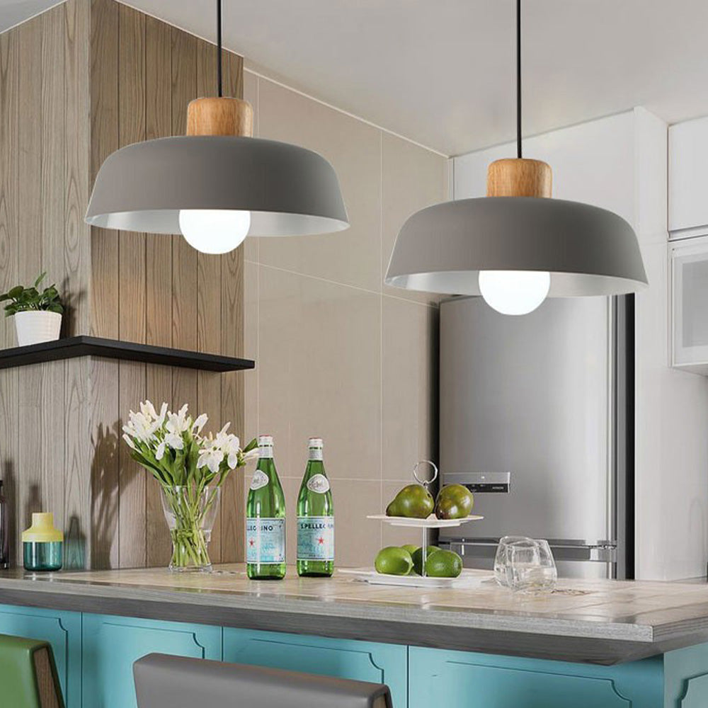 Lampsmodern-UK Nordic Wooden Pendant Light Aluminum Accents D11.8 H5.5in