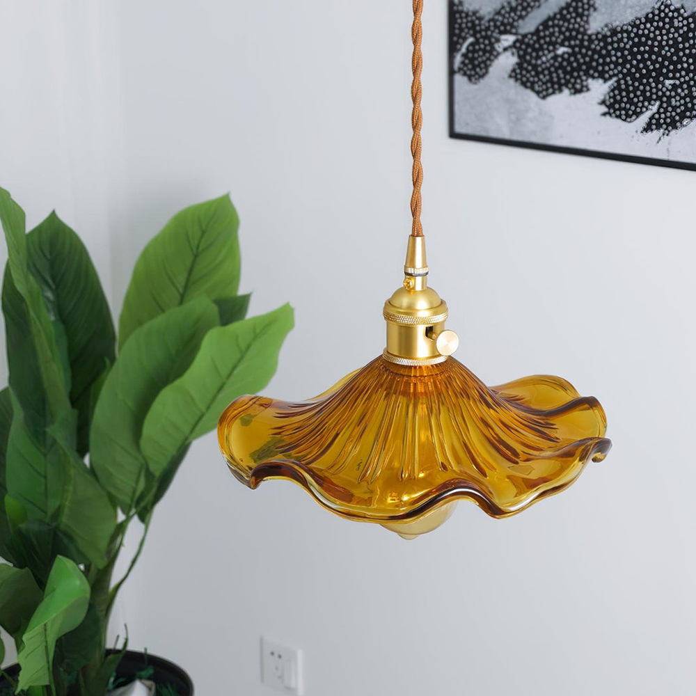 Lampsmodern-UK Stylish Hibiscus Glass Pendant Light Fluted Shade 9.05in×4.72in