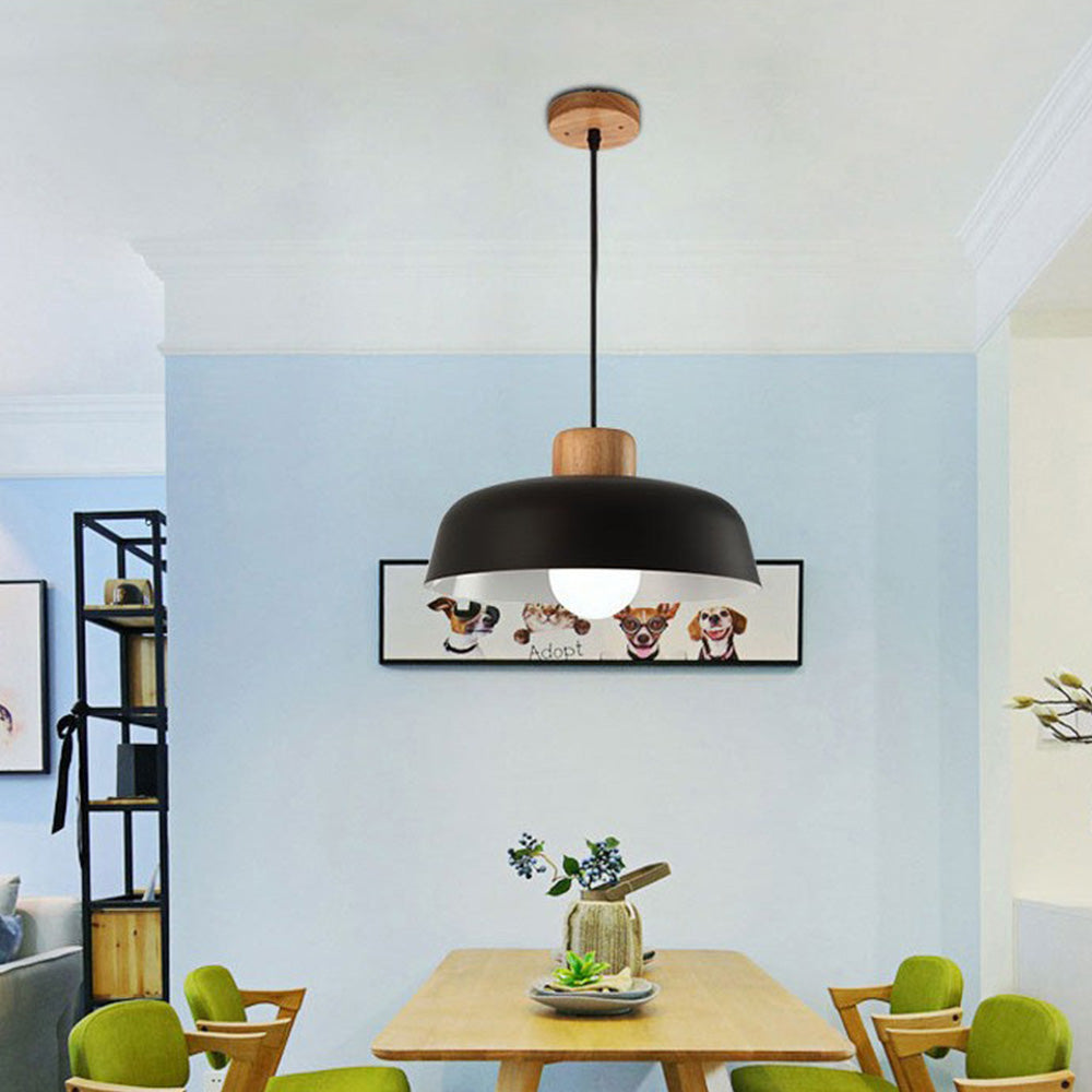 Lampsmodern-UK Nordic Wooden Pendant Light Aluminum Accents D11.8 H5.5in