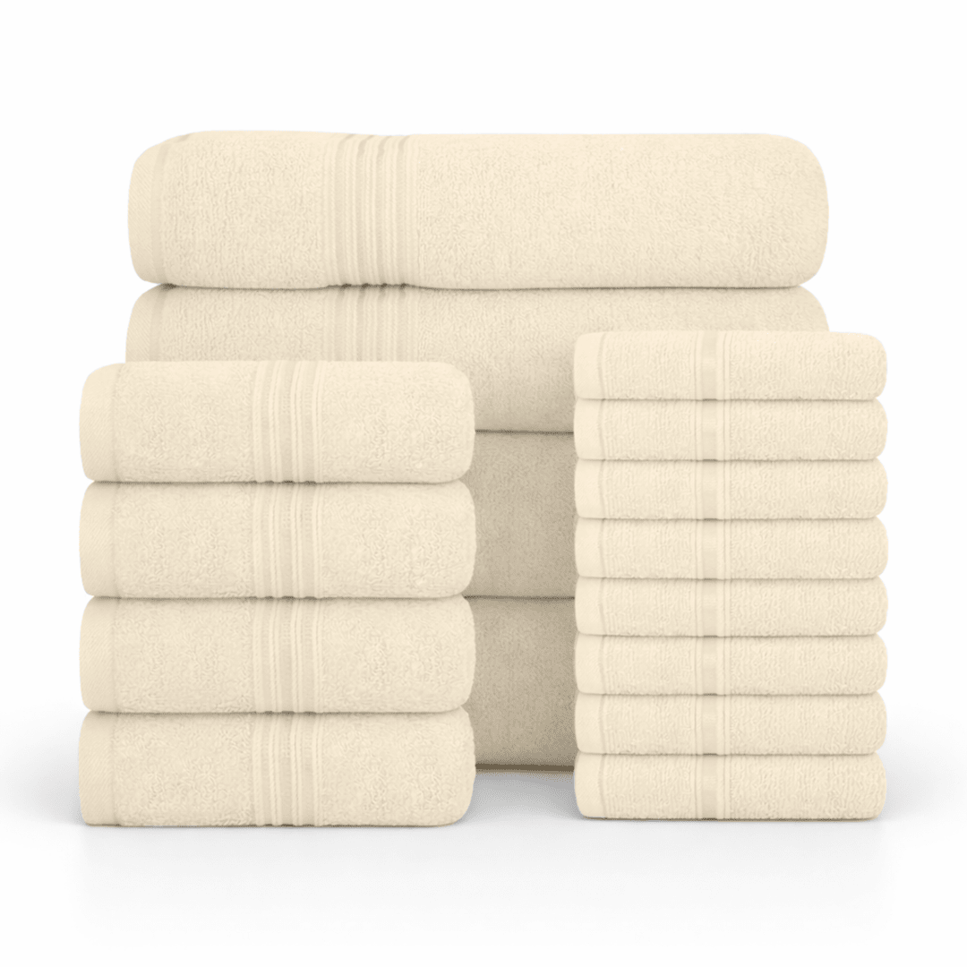 16 Piece Cotton Bath Towel Set - Plush, Absorbent, Quick - Drying Luxury - Bath Towels - Hurbane Home