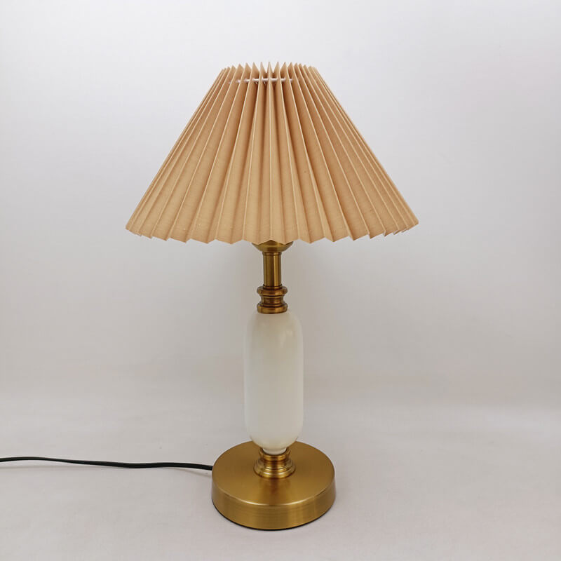 Full pleated shade table lamp with a slim white column base