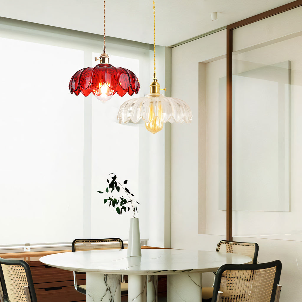 Fay Rustic Tulip Glass Pendant Light Retro Flower Bud Brass
