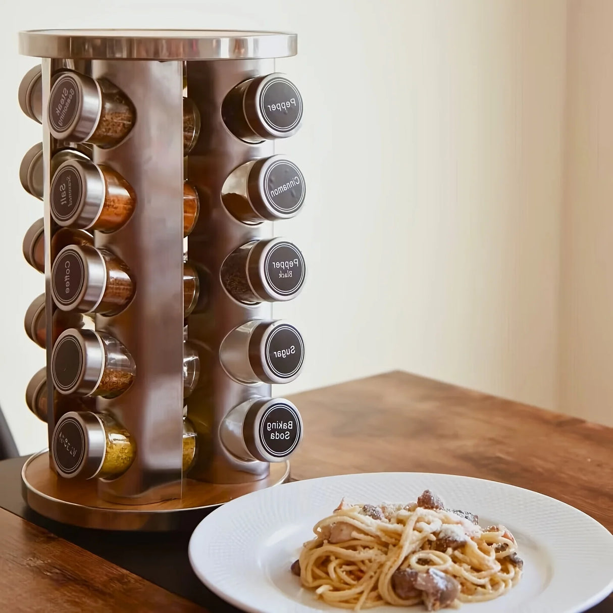 20 jar revolving stainless steel spice rack