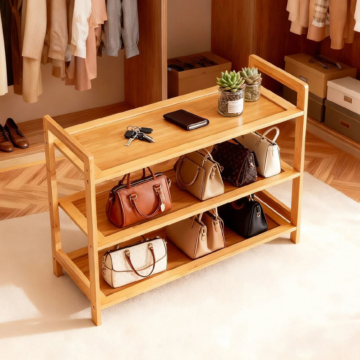 3 Tier Bamboo Shoe Rack β Natural Wooden Shoe Organizer Stand - Wooden Shoe Rack - Hurbane Home