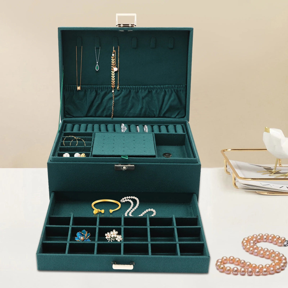 3 Tier Jewelry Box - Elegant Bracelet Holder for Organized Storage and Display - Portable Jewelry Box - Hurbane Home