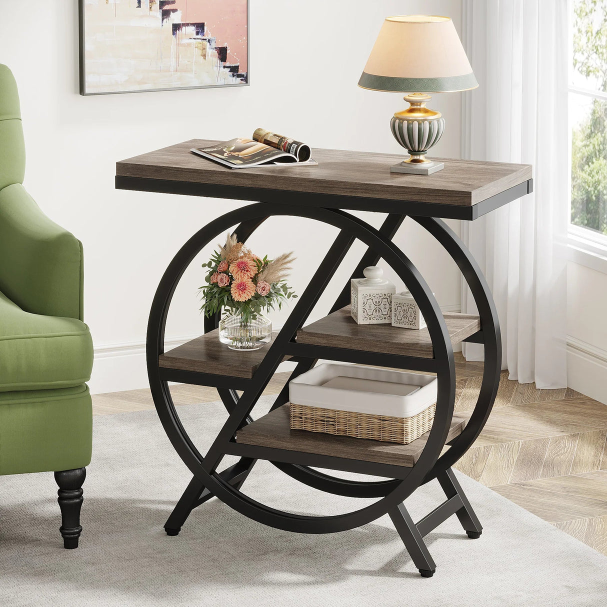 3 Tier Side Table β Tribesigns Rustic Storage with Geometric Metal Frame - Hurbane Home
