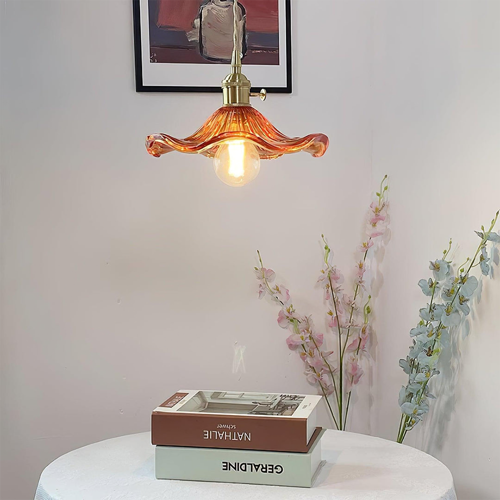 Lampsmodern-UK Stylish Hibiscus Glass Pendant Light Fluted Shade 9.05in×4.72in
