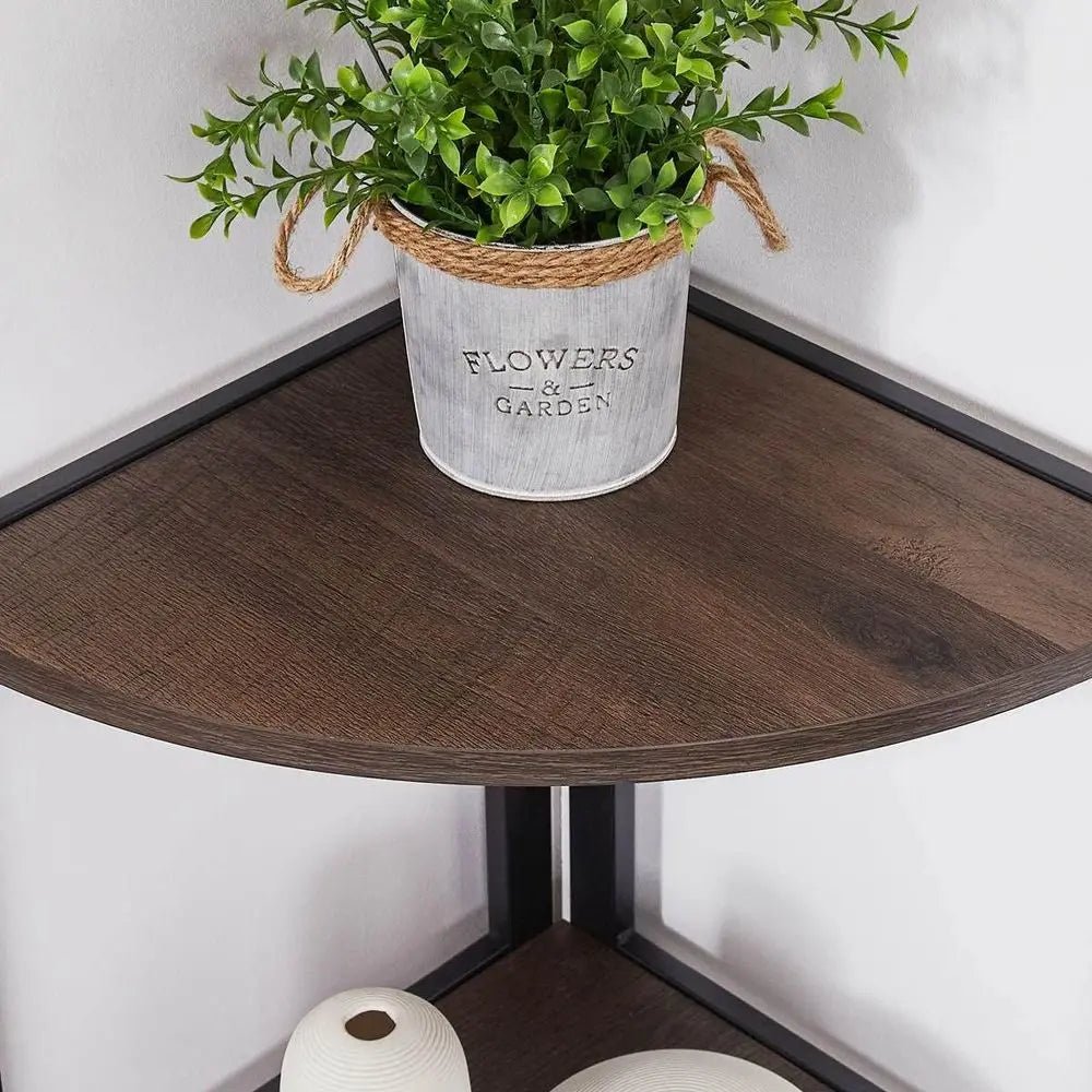 5 - Tier Rustic Industrial Bookshelf Walnut Wood and Metal Shelving - Hurbane Home