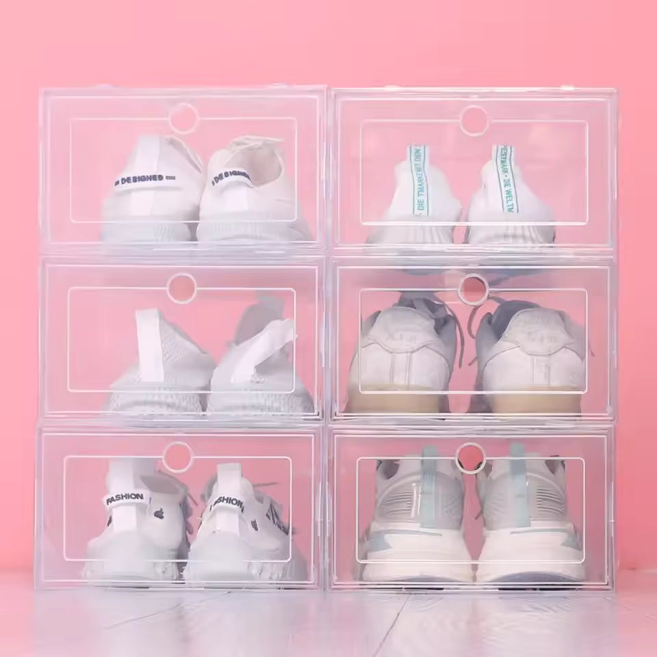 Plastic Shoe Boxes Stackable – Transparent Foldable Dustproof Storage Organizer.