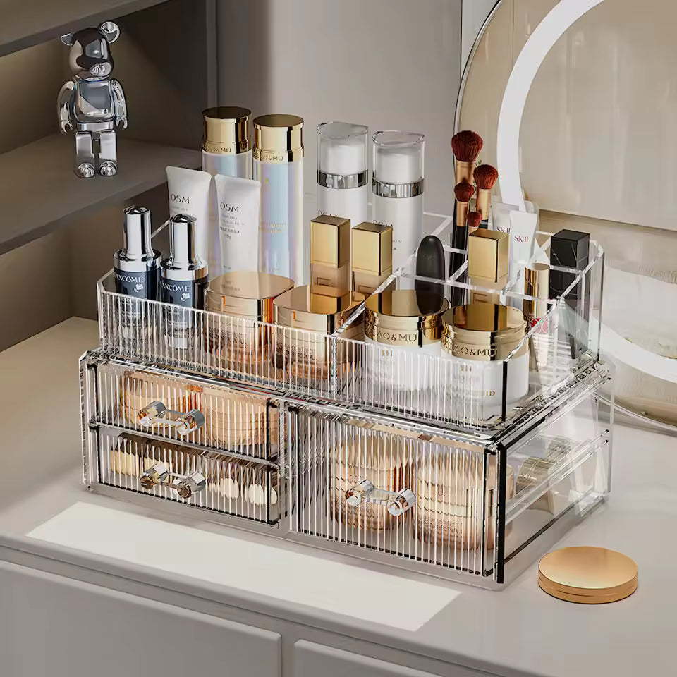 Acrylic Makeup Organizer – Large Desktop Cosmetic Storage with Drawers Hurbane Home