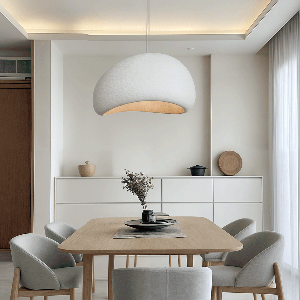 Pendant light shown with the ceiling mount and suspension cord