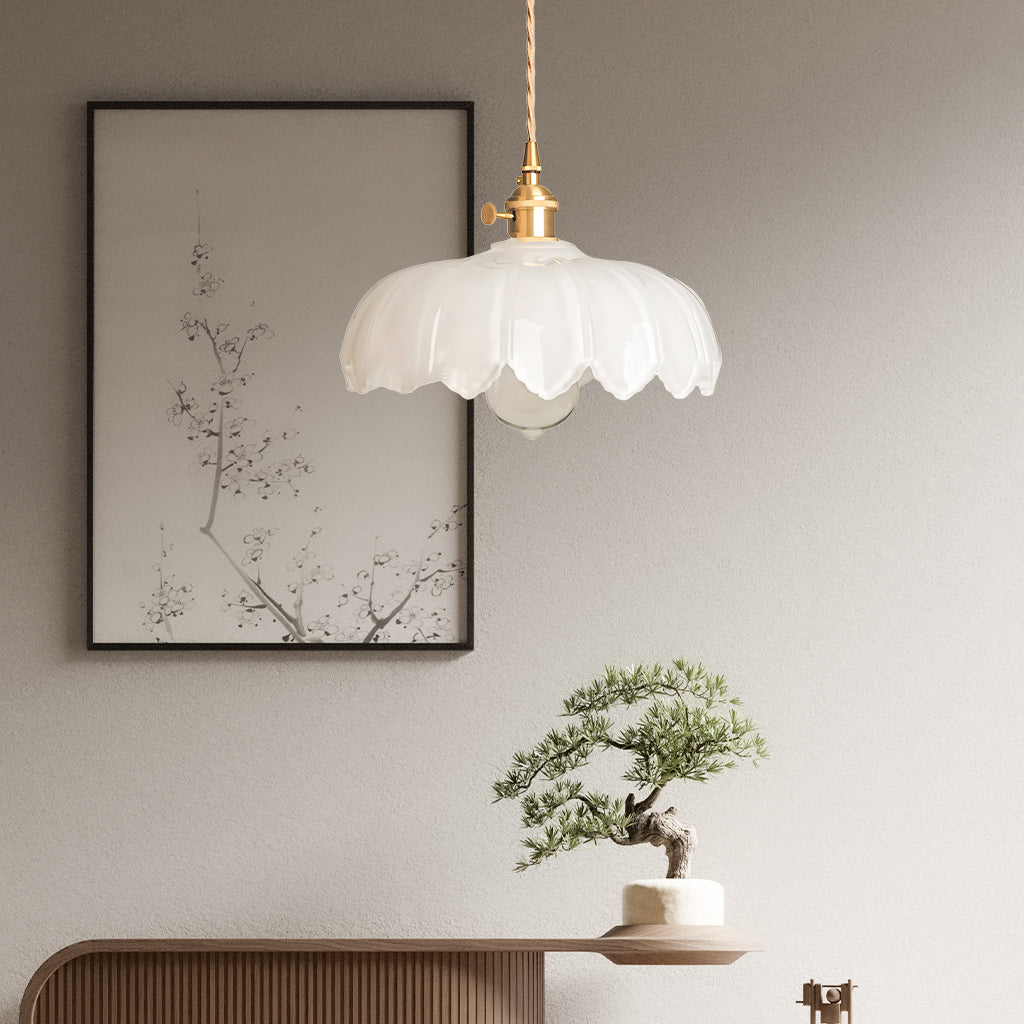 Fay Rustic Tulip Glass Pendant Light Retro Flower Bud Brass