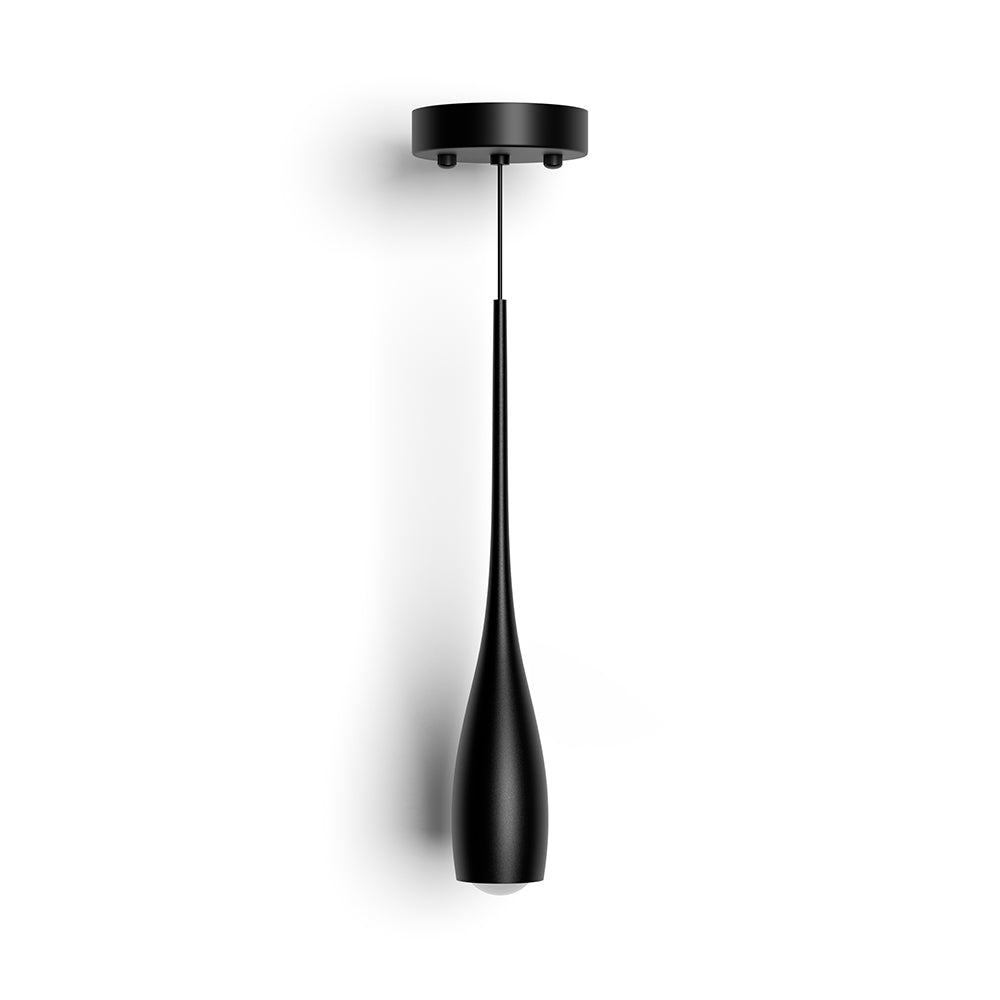 Water drop pendant light close-up showing matte aluminium surface