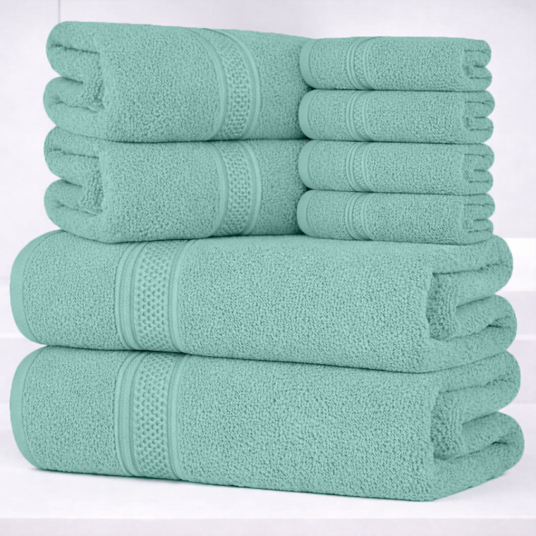 8 - Piece Fancy Cotton Towel Set – Ultra Soft, Quick - Dry & Highly Absorbent - Towels - Hurbane Home