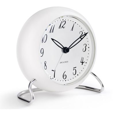Arne Jacobsen LK Retro-Modern Table Alarm Clock White Metal