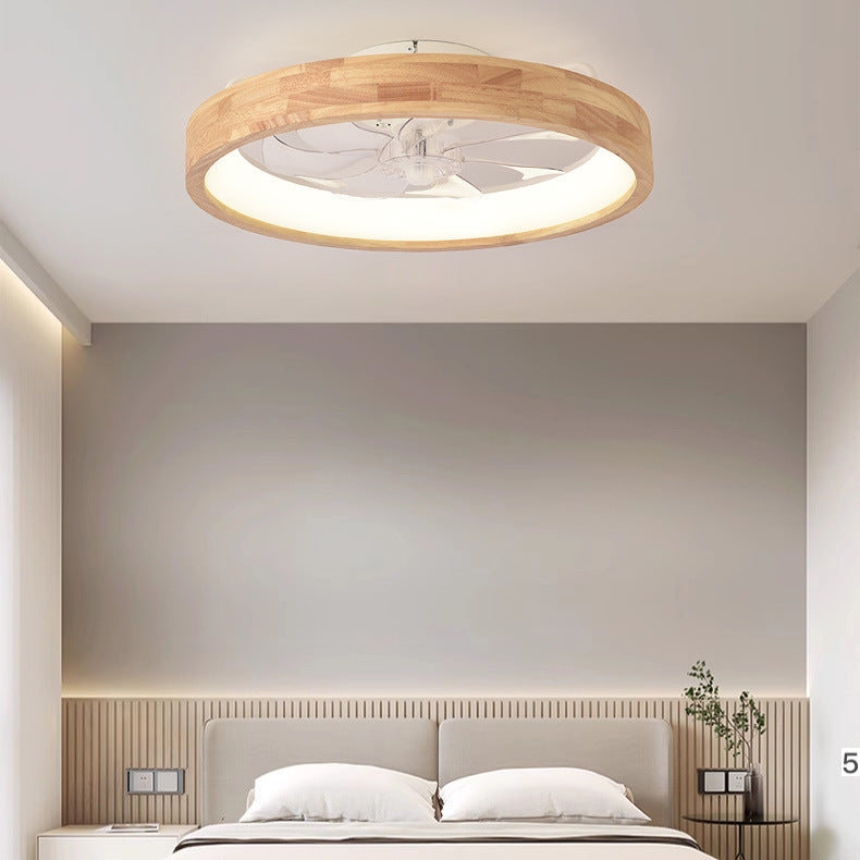 Compact wood ceiling fan light suited to low bedroom ceilings