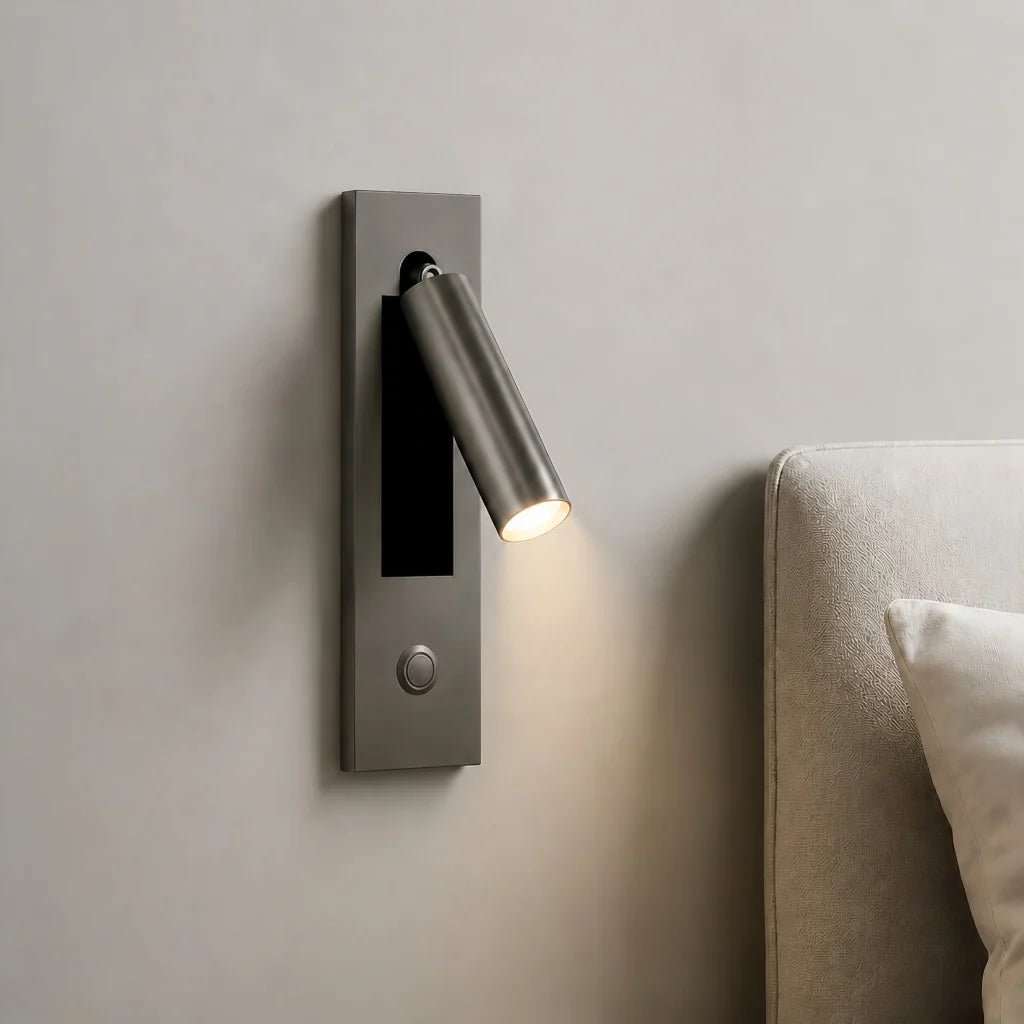 Nickel reading sconce head detail with brushed metal look