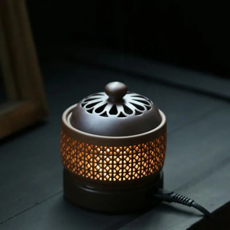 Electronic Ceramic Incense Burner Plug‑In Night Light with Timer