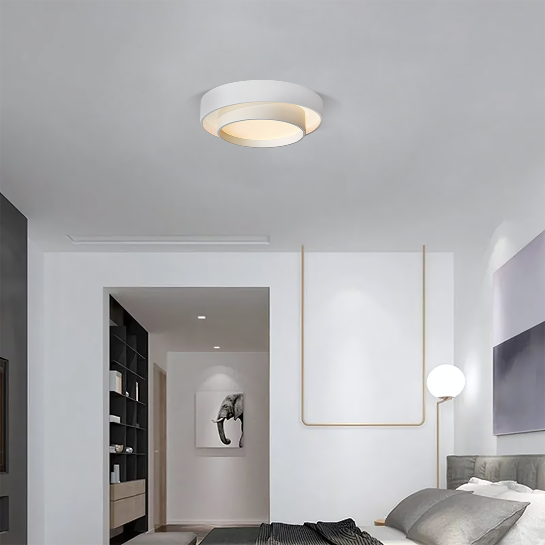 Disc ceiling light detail of the metal frame