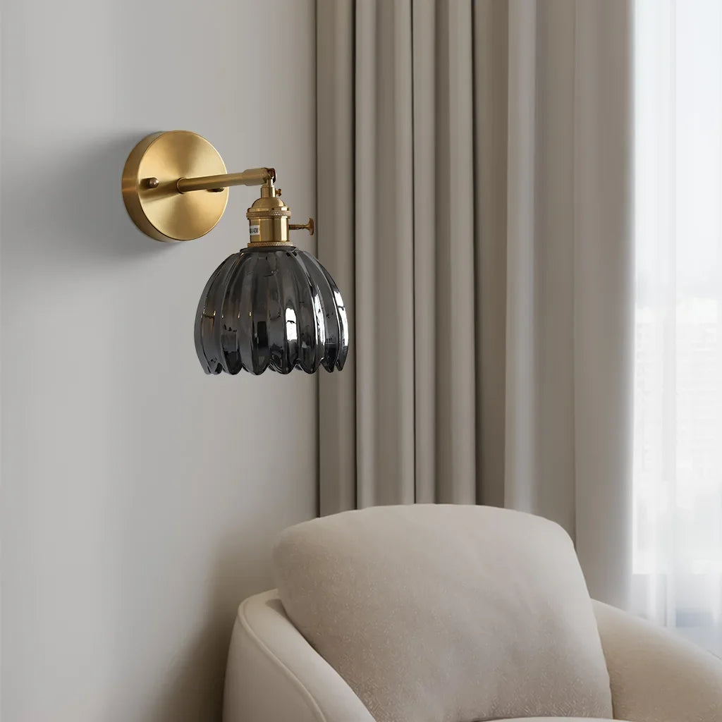 Lotus Wall Lamp Glass Copper E27 Vintage Rotatable Sconce