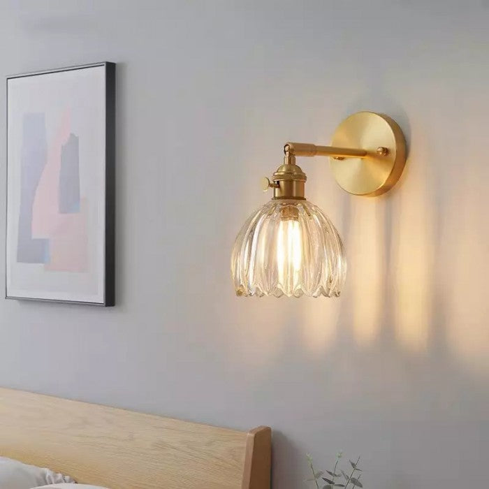 Lotus Wall Lamp Glass Copper E27 Vintage Rotatable Sconce