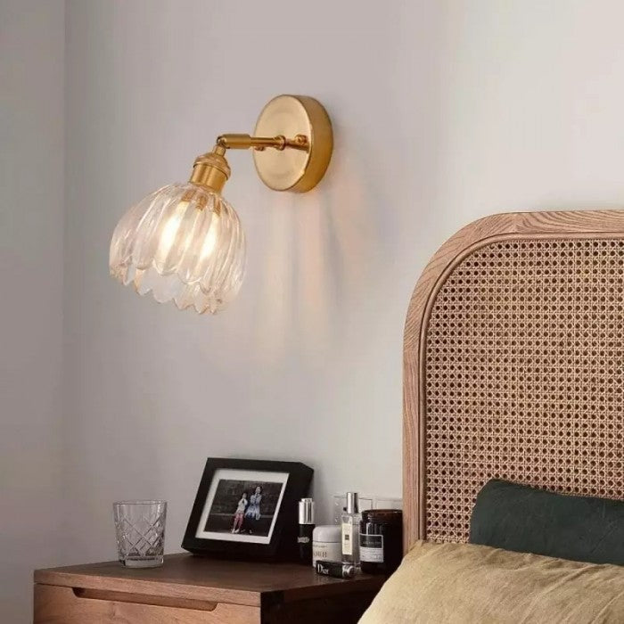 Lotus Wall Lamp Glass Copper E27 Vintage Rotatable Sconce