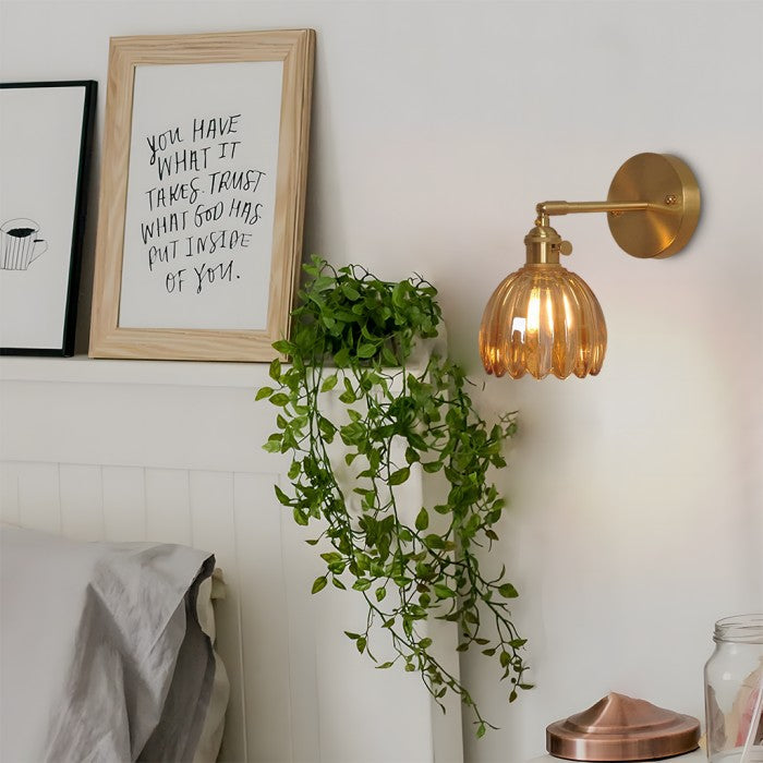 Lotus Wall Lamp Glass Copper E27 Vintage Rotatable Sconce
