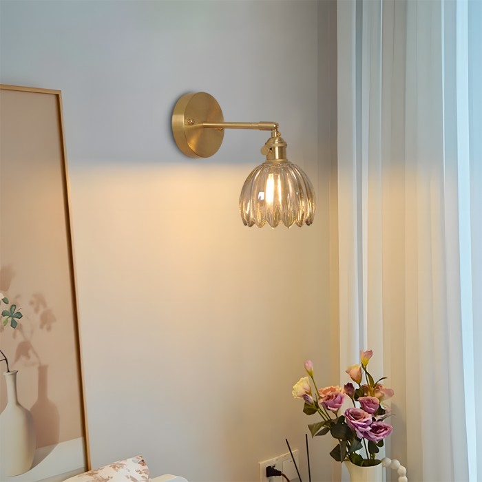 Lotus Wall Lamp Glass Copper E27 Vintage Rotatable Sconce