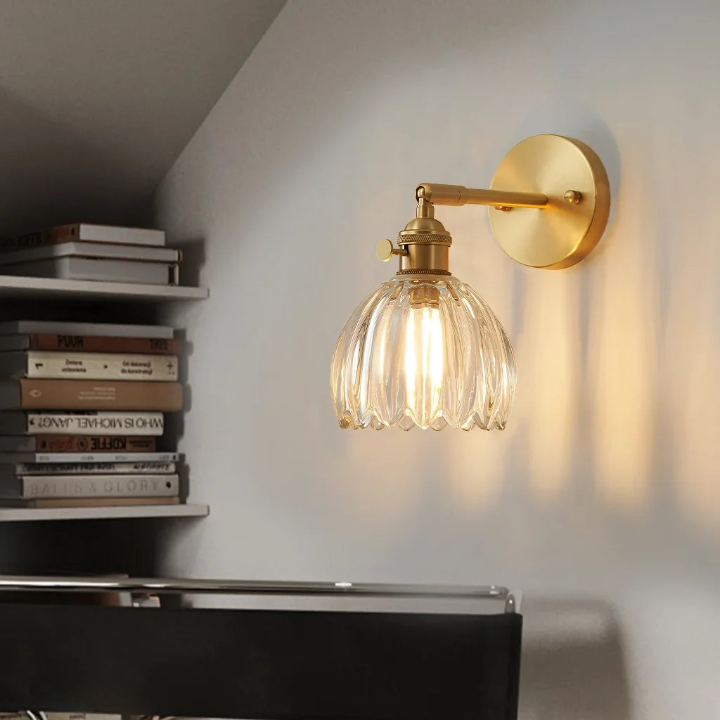 Lotus Wall Lamp Glass Copper E27 Vintage Rotatable Sconce