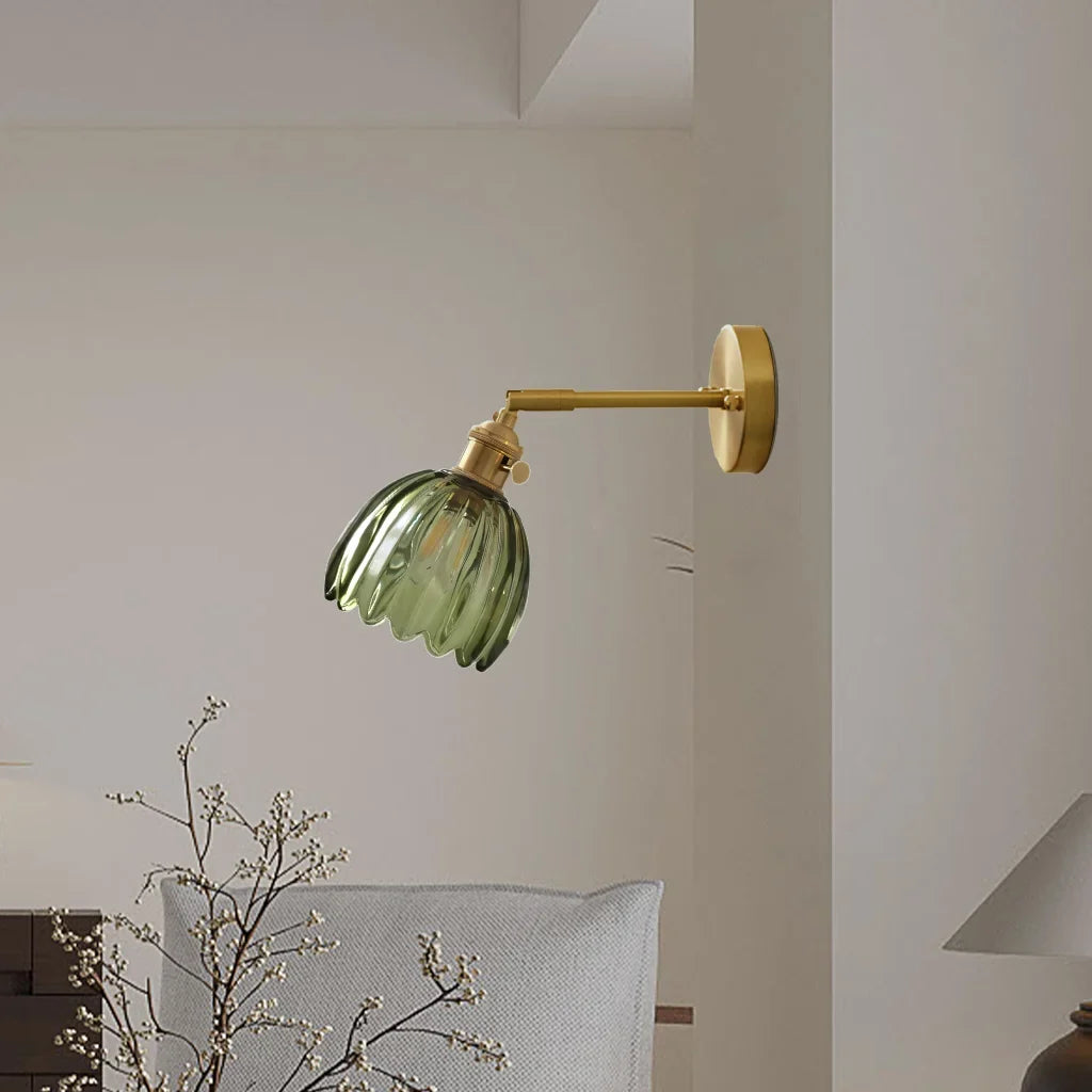 Lotus Wall Lamp Glass Copper E27 Vintage Rotatable Sconce