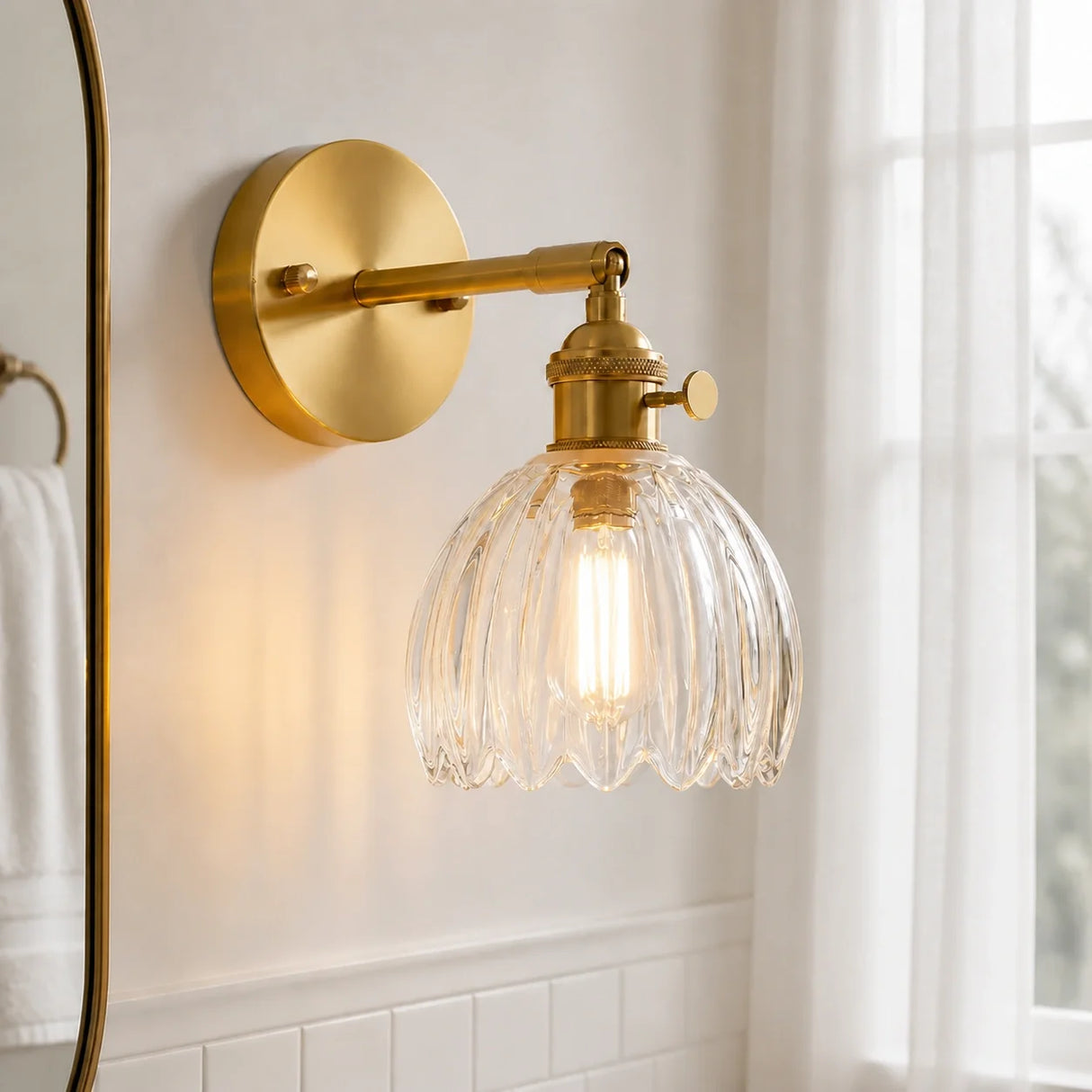 Lotus Wall Lamp Glass Copper E27 Vintage Rotatable Sconce