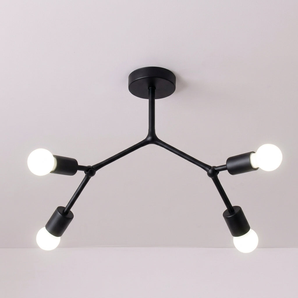 Branch Ceiling Light Molecular Iron Arms Exposed Bulbs Flush Mount