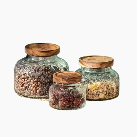Glass Sealed Jars - Retro Crabapple Pattern Storage for Snacks and Dried Fruits