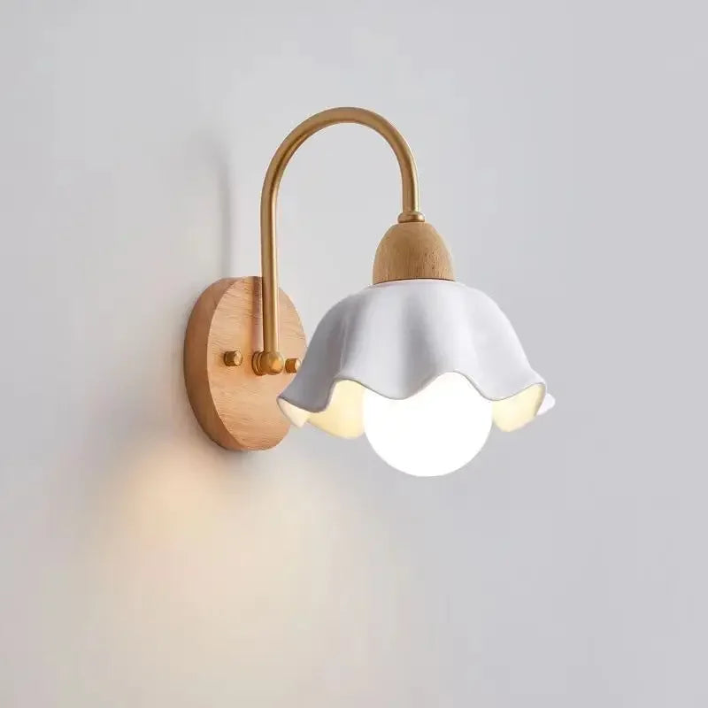 Japanese Wooden Wall Sconce Lamp with Frosted Glass Shade