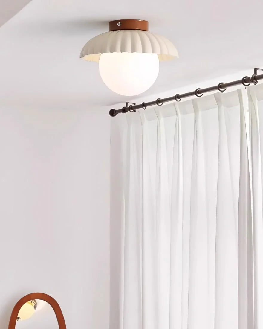 Detail of the petal ceiling light shade texture and cream canopy