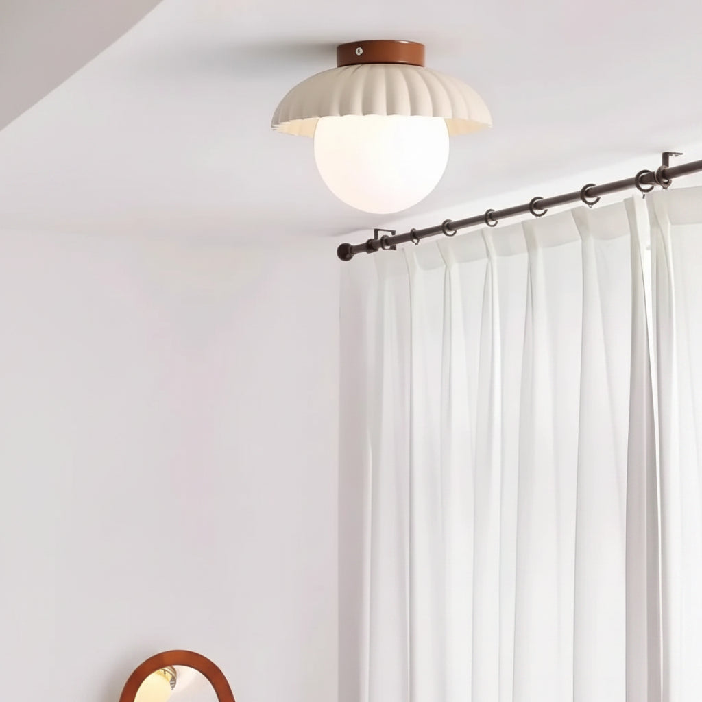 Detail of the petal ceiling light shade texture and cream canopy