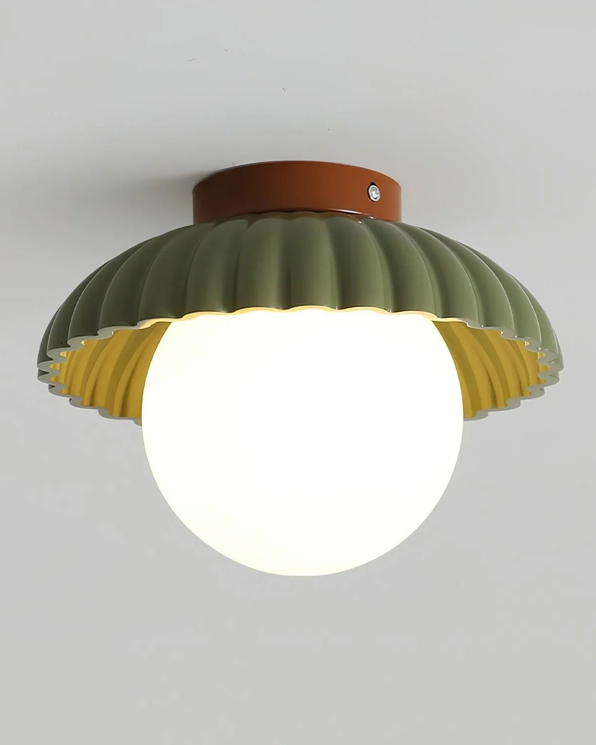 Brown and green colourway of the petal shade flush mount ceiling light