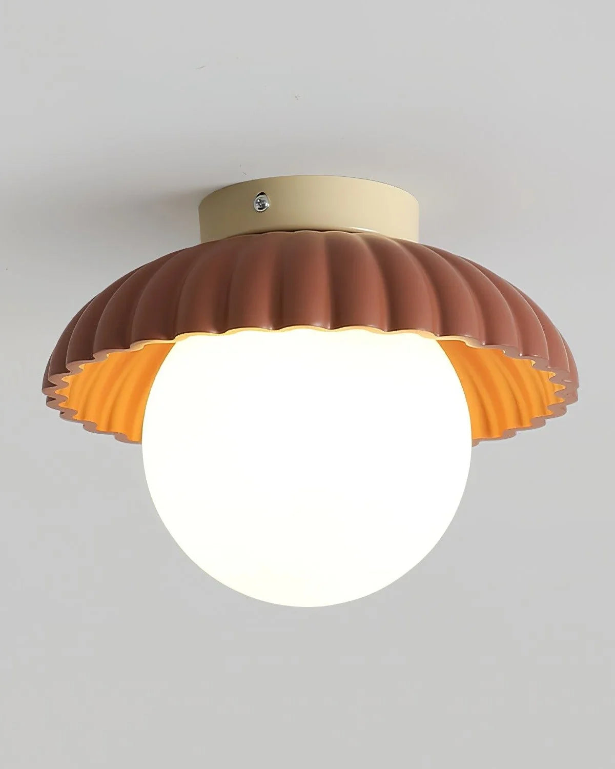 Brown and beige colourway of the glass globe ceiling light