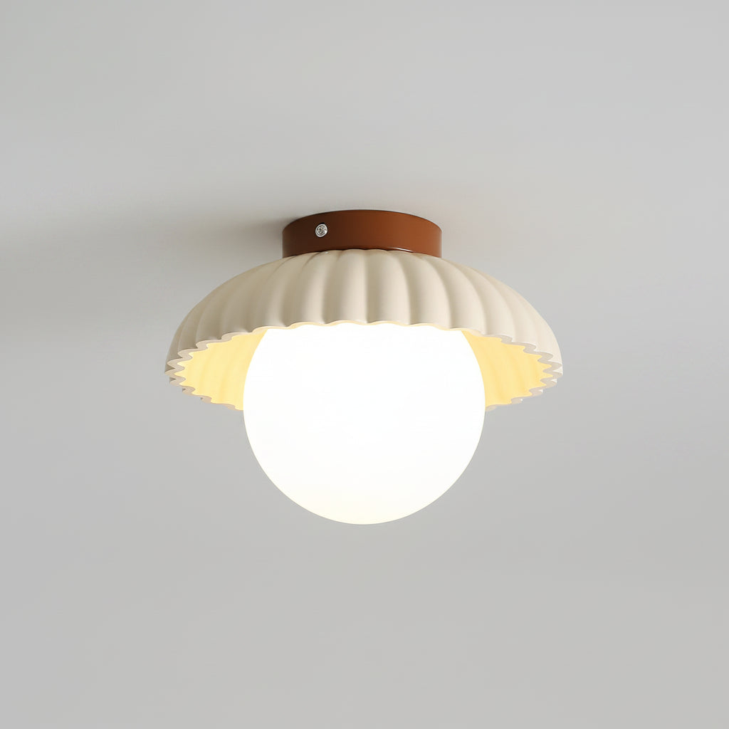 Beige and red colourway of the flower-bud ceiling light shade