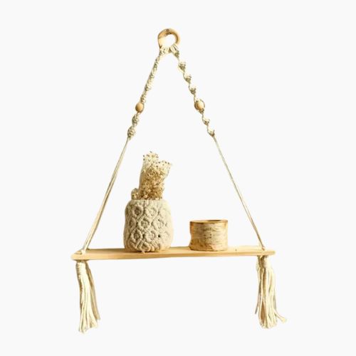 Macrame Hanging Shelf Boho Wall Decor Bedroom 1 PC Rustic Wood Floating Shelves for Room Nursery Bathroom Living Room College