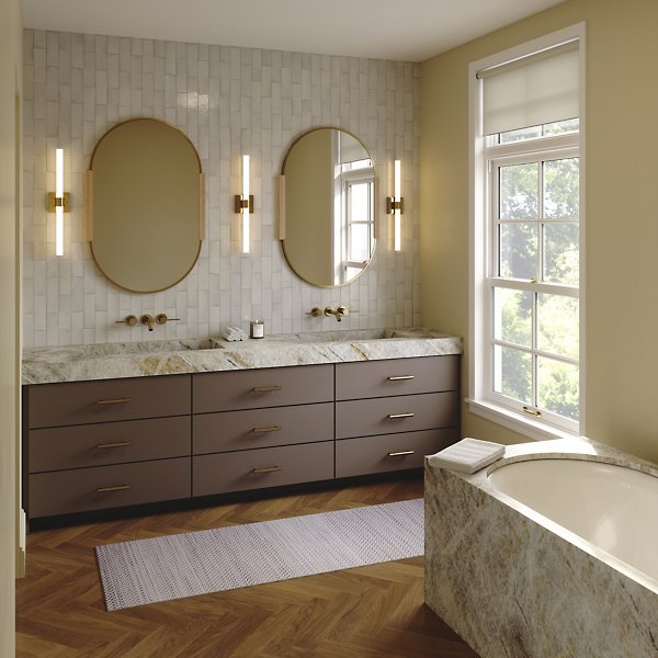Modern vanity setup with led bathroom vanity lights installed