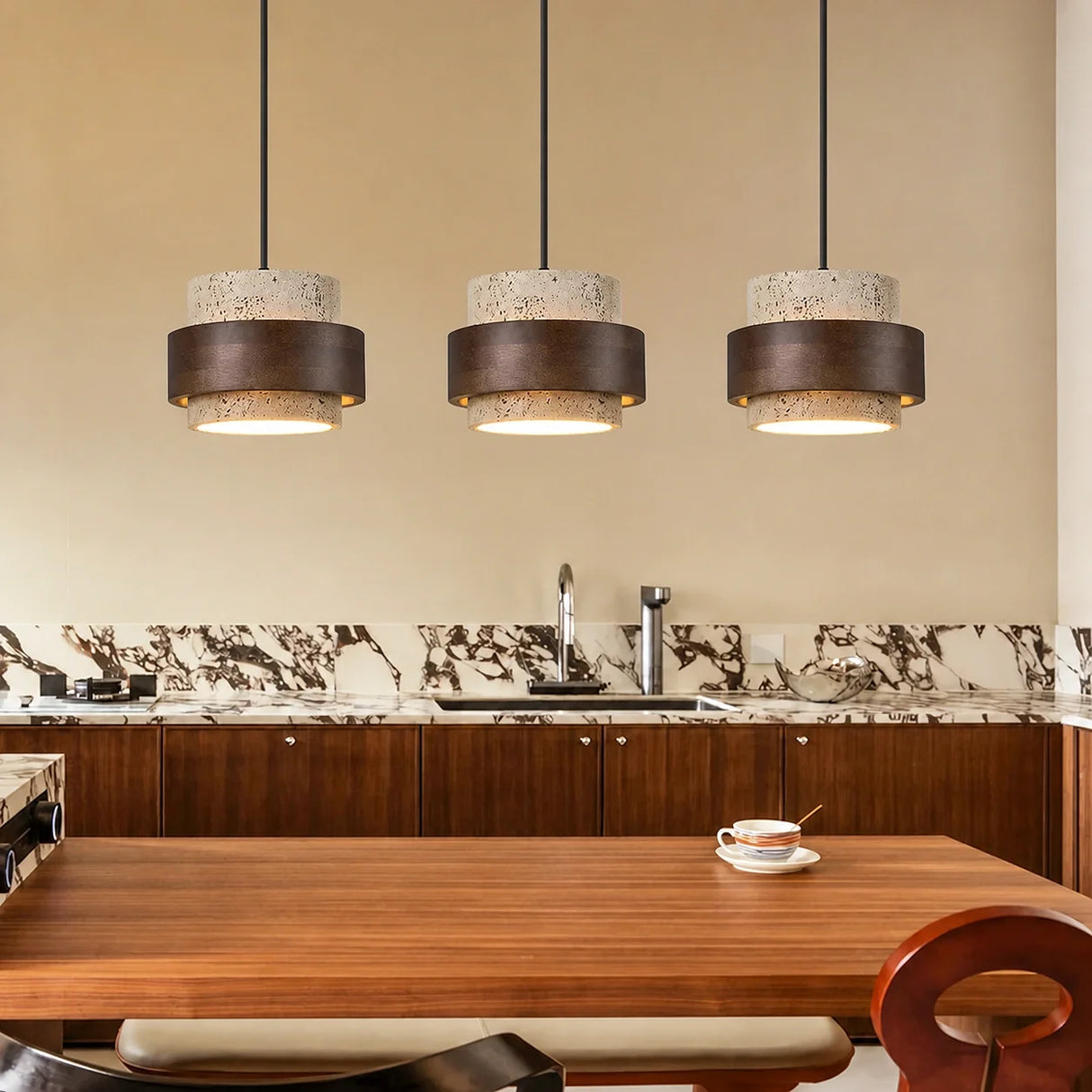 Orvina Travertine Cylinder Pendant Light Modern Japandi Minimalist