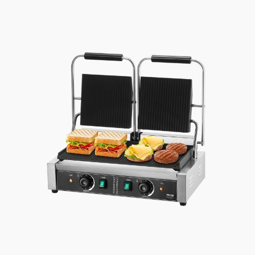Commercial 3600W Panini Grill 19x9in Stainless Steel Enamel Plates