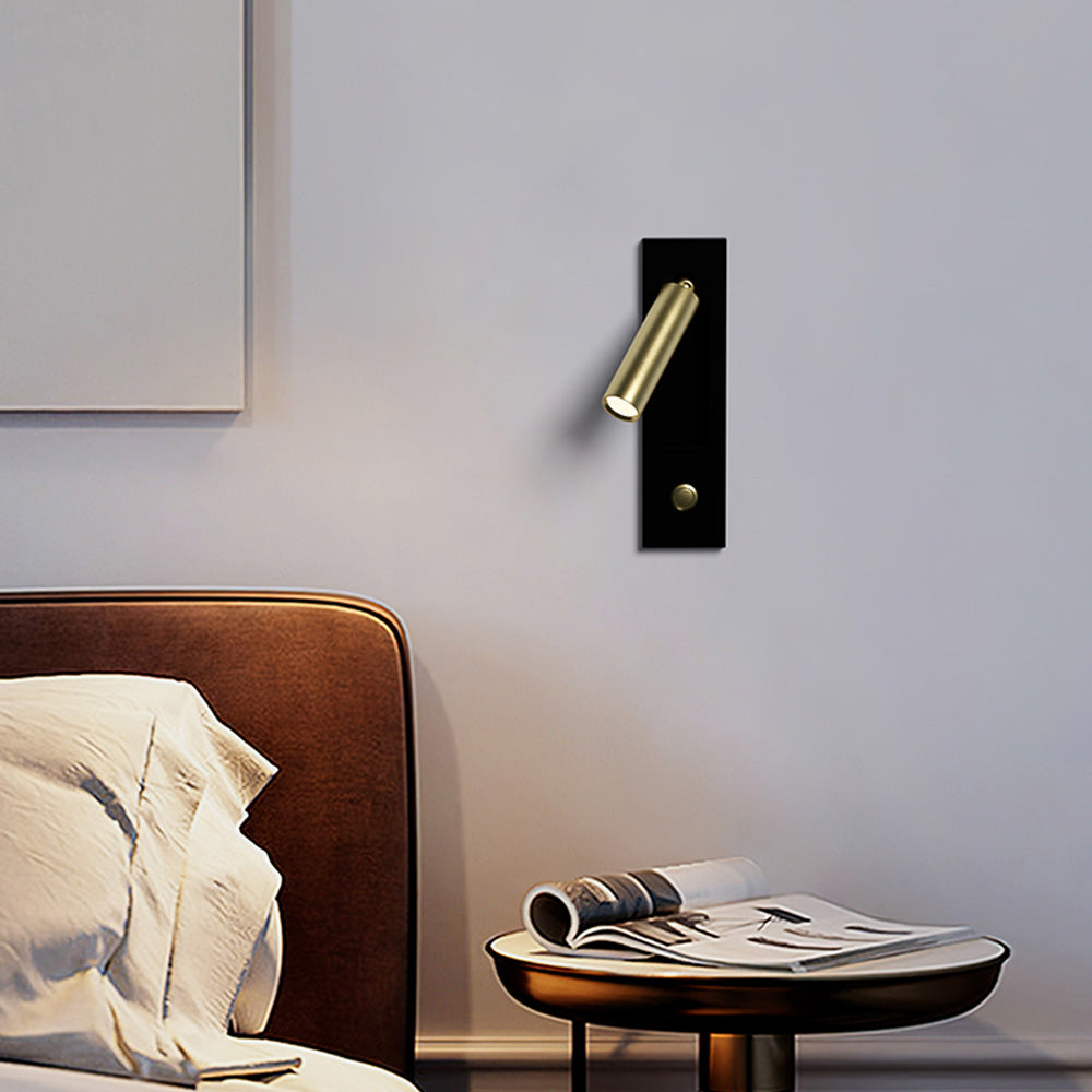 Reading wall sconce mounted at recommended bedside height above a nightstand