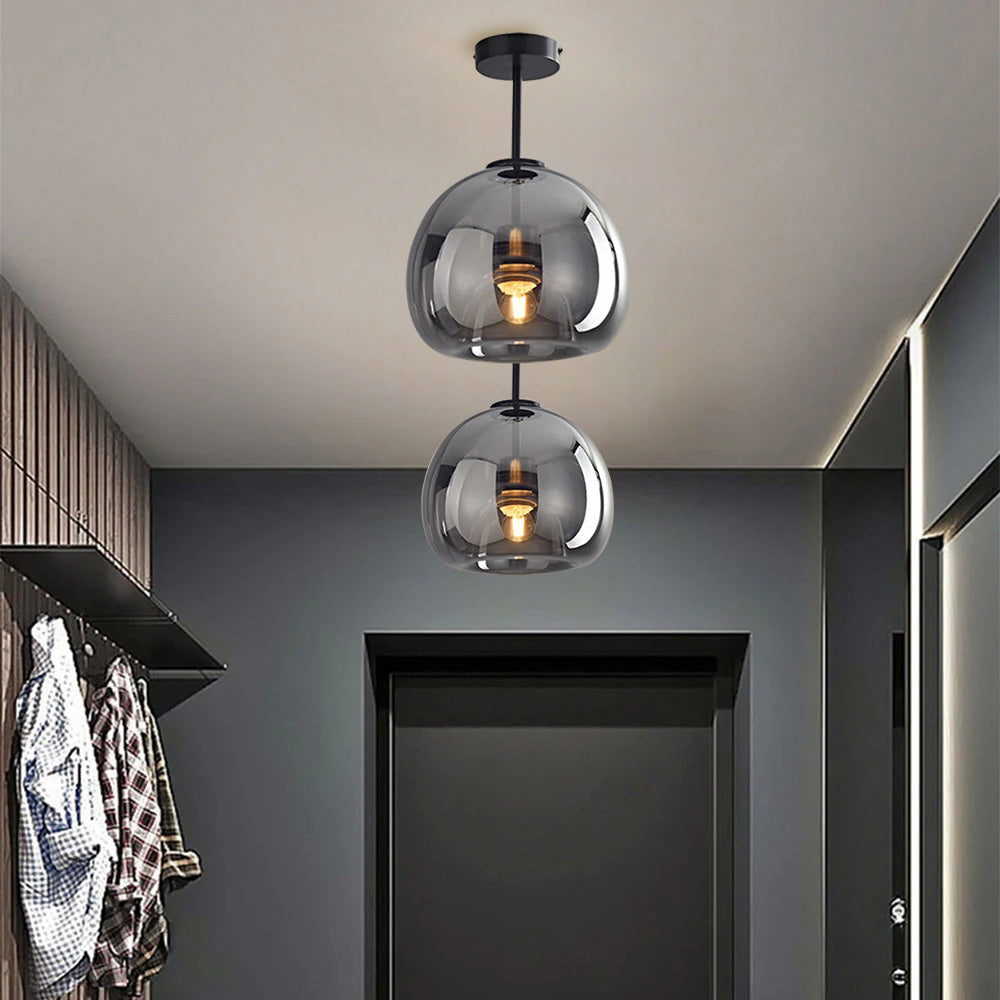 Lampsmodern-UK Retro Copper Glass Ceiling Light Semi-Flush 9.8in