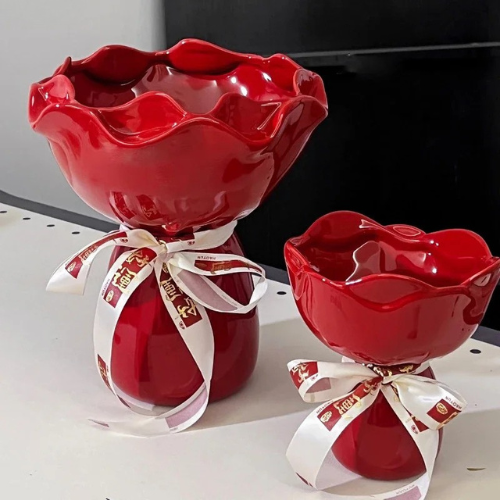 Rose-Shaped Ceramic Vase for Tabletop Modern Floral Decor