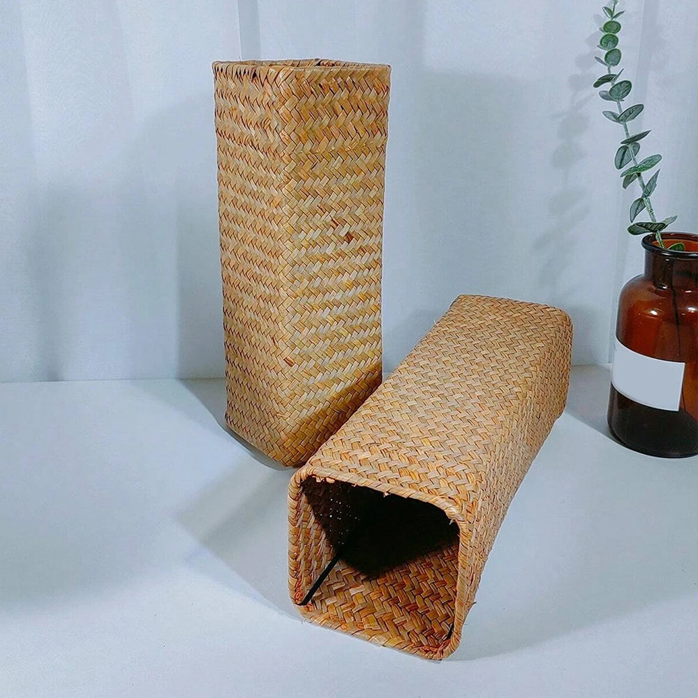 Handmade Wicker Flower Vase Rustic Woven Basket Home Decor